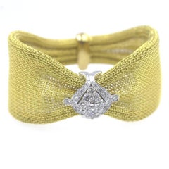 18 Karat Yellow Gold Mesh Diamond Estate Bracelet