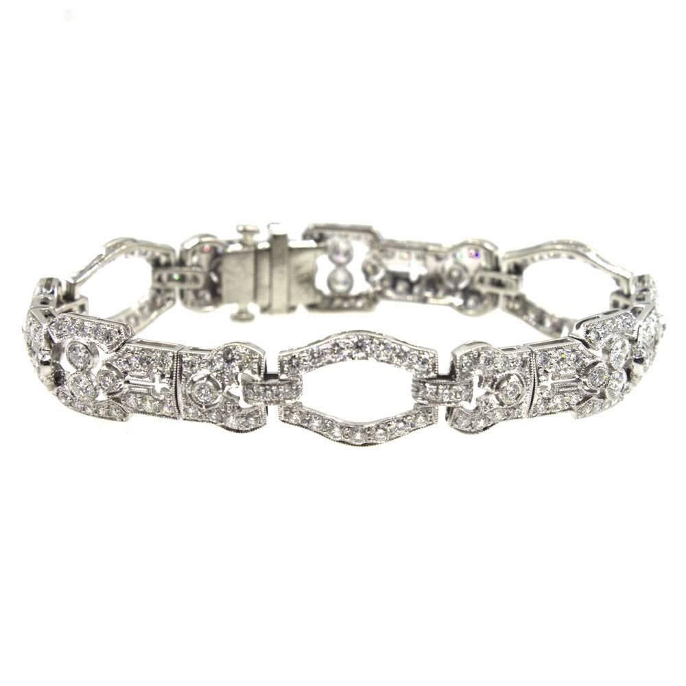 5.50 Carat Round Brilliant Diamond Deco Style Platinum Link Bracelet