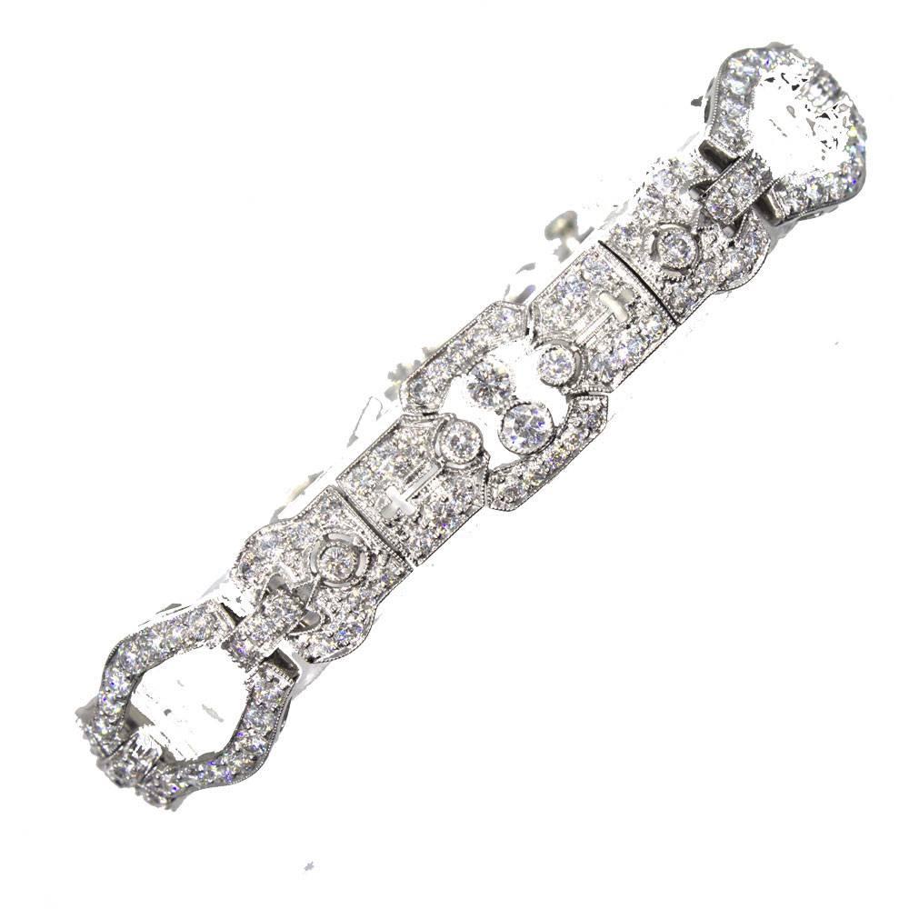 Art Deco 5.50 Carat Round Brilliant Diamond Deco Style Platinum Link Bracelet