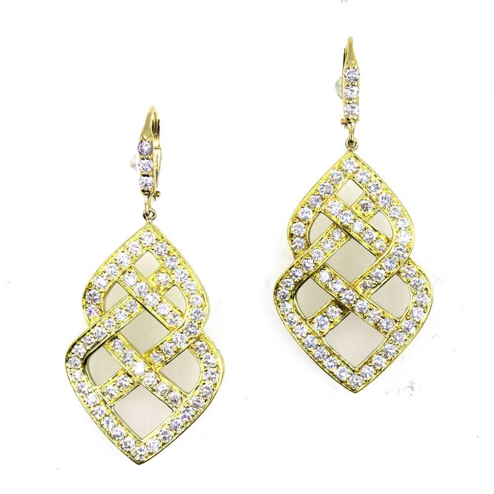 Women's 5.80 Carat Diamond 18 Karat Yellow Gold Drop Earrings