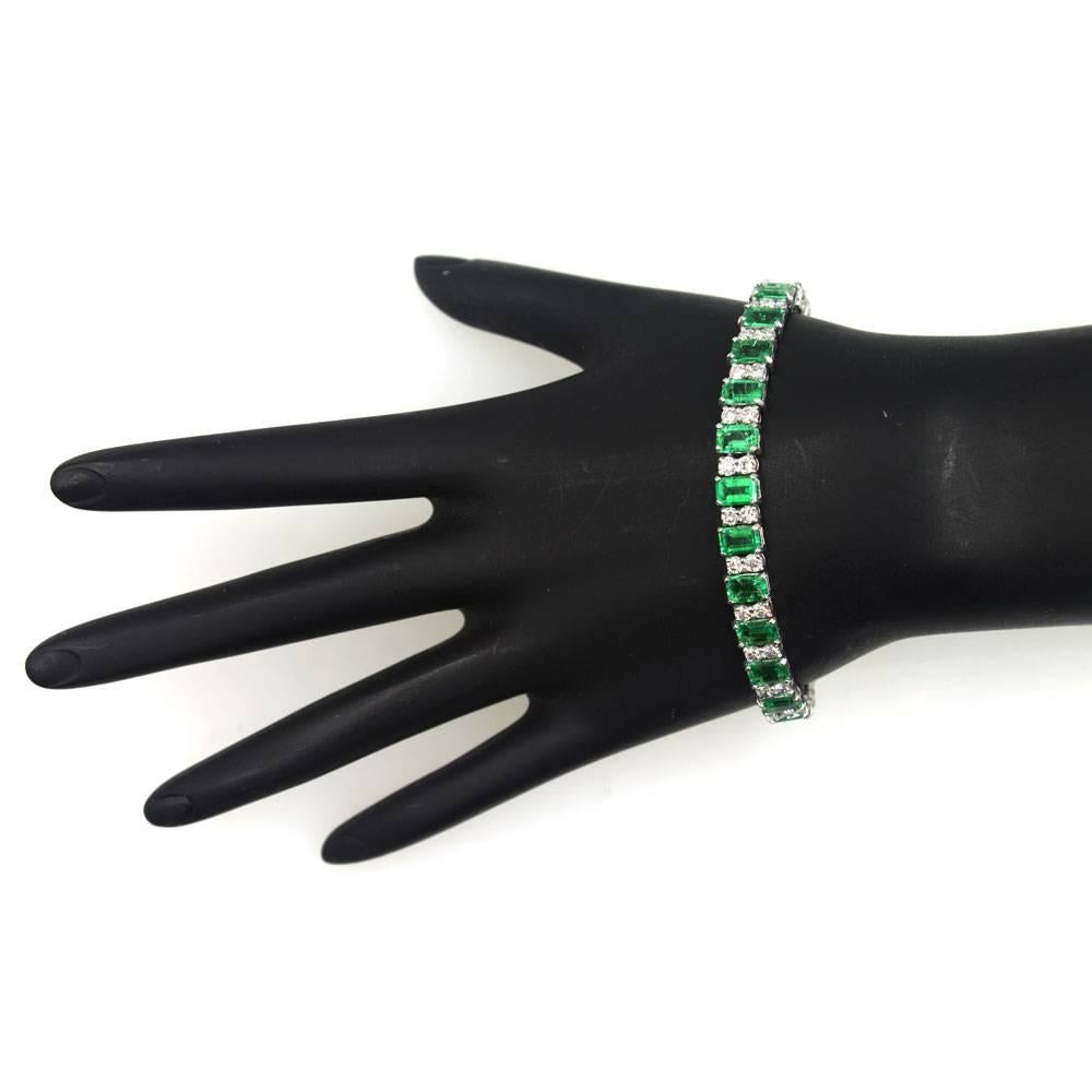 Emerald Cut Emerald Diamond Platinum Estate Line Bracelet