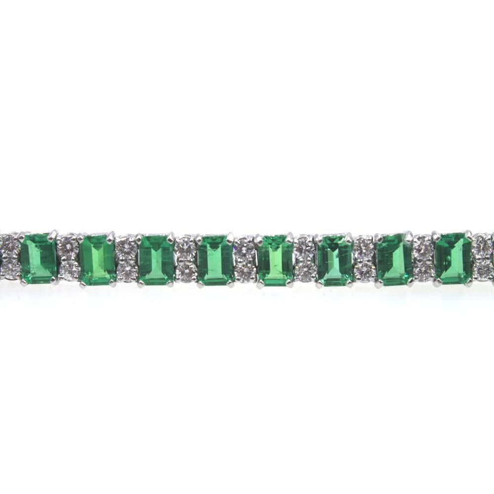 Modern Emerald Diamond Platinum Estate Line Bracelet