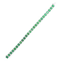 Emerald Diamond Platinum Estate Line Bracelet