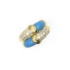 Turquoise Diamond 18 Karat Yellow Gold Two-Row Band Ring 