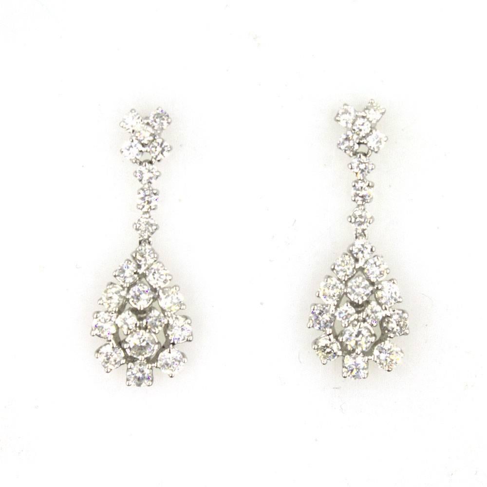 Modern Diamond Platinum Dangle Earrings