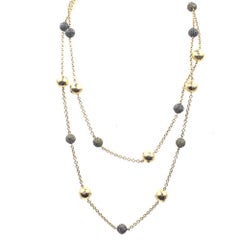 Modern Multi-Color Diamond Ball 18 Karat Yellow Gold Long Link Necklace