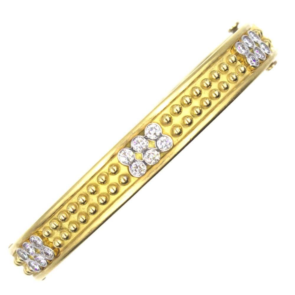 Diamond 18 Karat Yellow Gold Studded Bangle Bracelet
