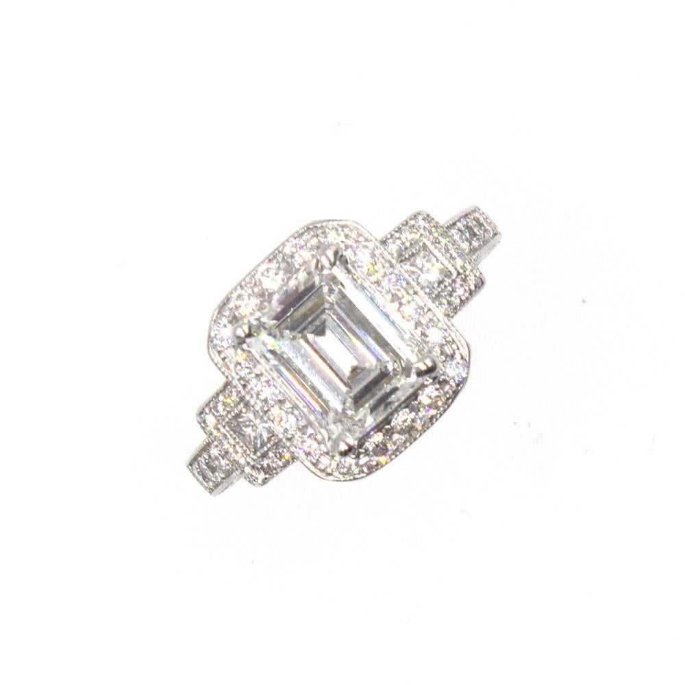 Emerald Cut Diamond Halo Engagement Ring GIA Certified