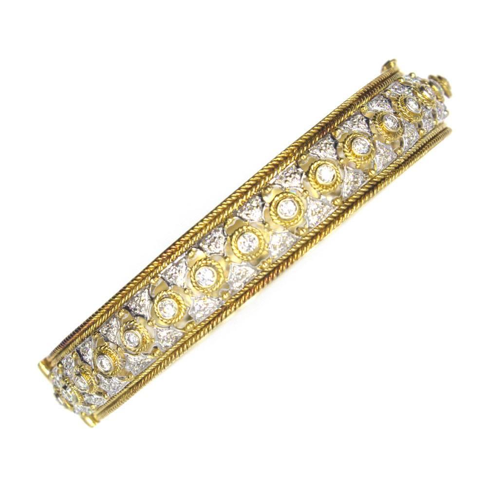 Diamond 18 Karat Two-Tone Gold Bangle Bracelet