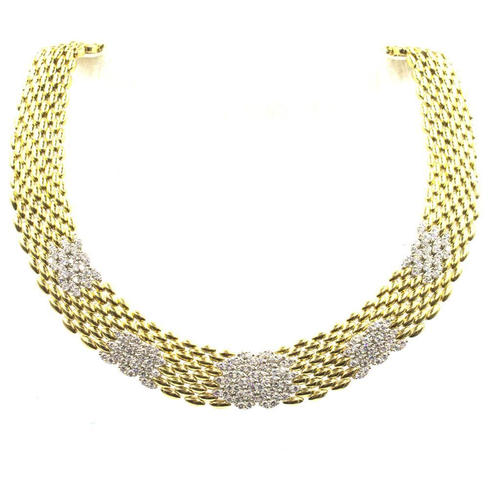 Italian Diamond 18 Karat Yellow Gold Panther Link Collar Necklace