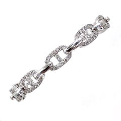 Modern Diamond Anchor Link Hinged 18 Karat White Gold Cuff Bracelet