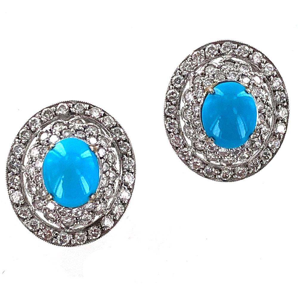 Persian Turquoise Diamond Platinum Earrings