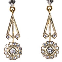 1940s Diamond Drop 18 Karat Two-Tone Gold Earrings