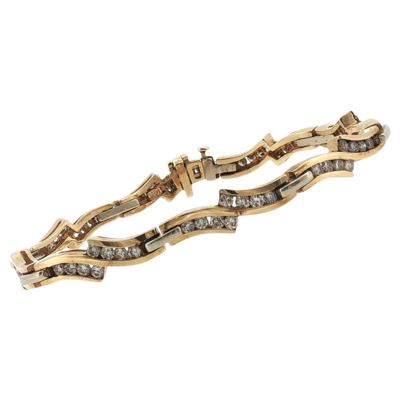 Curved Channel Set Diamond 14 Karat Yellow Gold Link Bracelet For Sale