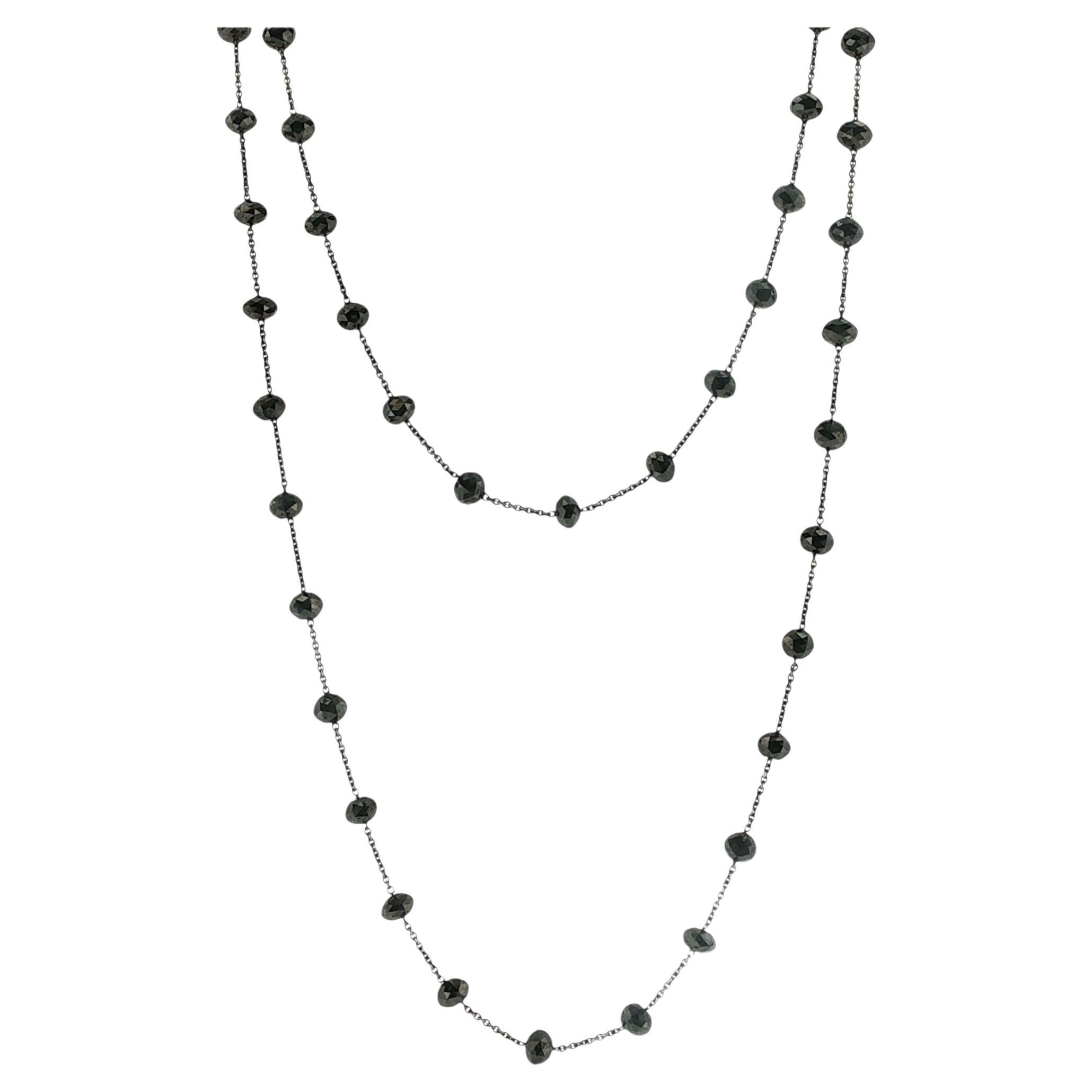 Collana Kwiat in oro bianco 18 carati con perline sfaccettate di diamanti neri naturali, lunghezza 44 pollici