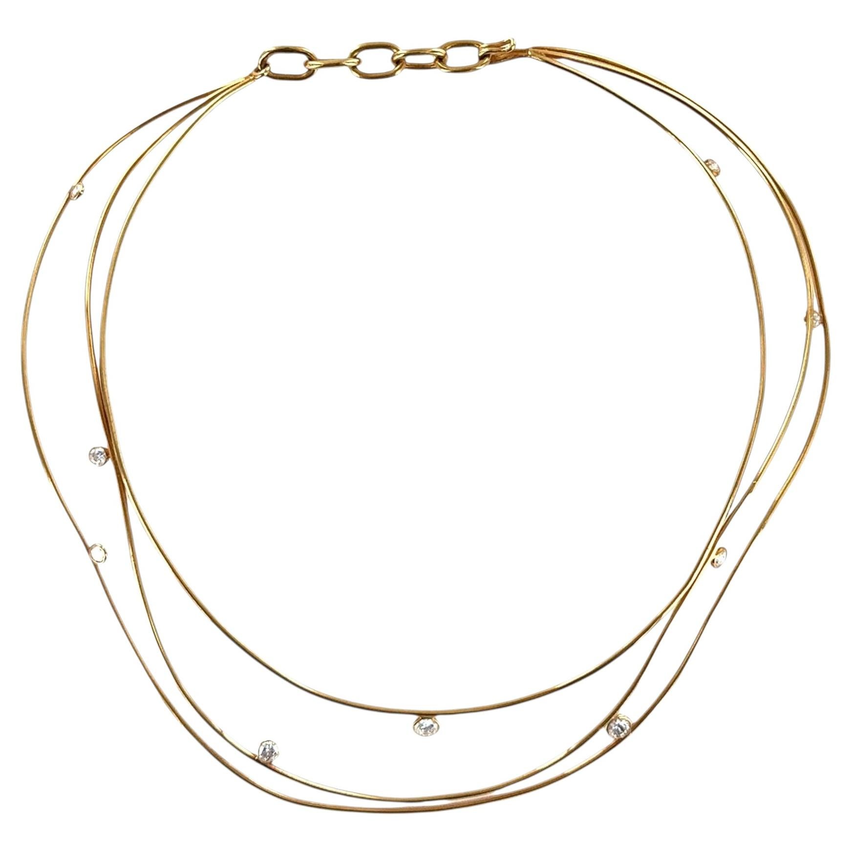 Multi Row Diamond 18 Karat Yellow Gold Multi-Row Contemporary Collar Necklace For Sale