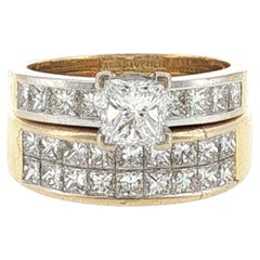 Christopher Designs: conjunto nupcial con diamantes de talla princesa: anillo de compromiso y alianza