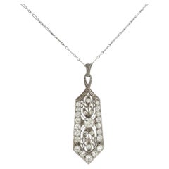 Art Deco Diamond Platinum Pendant Vintage Link Necklace