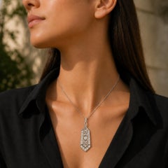 Art Deco Diamond Platinum Pendant Vintage Link Necklace