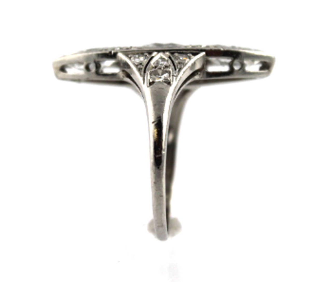 Old European Cut 1930's Art Deco Diamond Platinum Navette Cocktail Ring