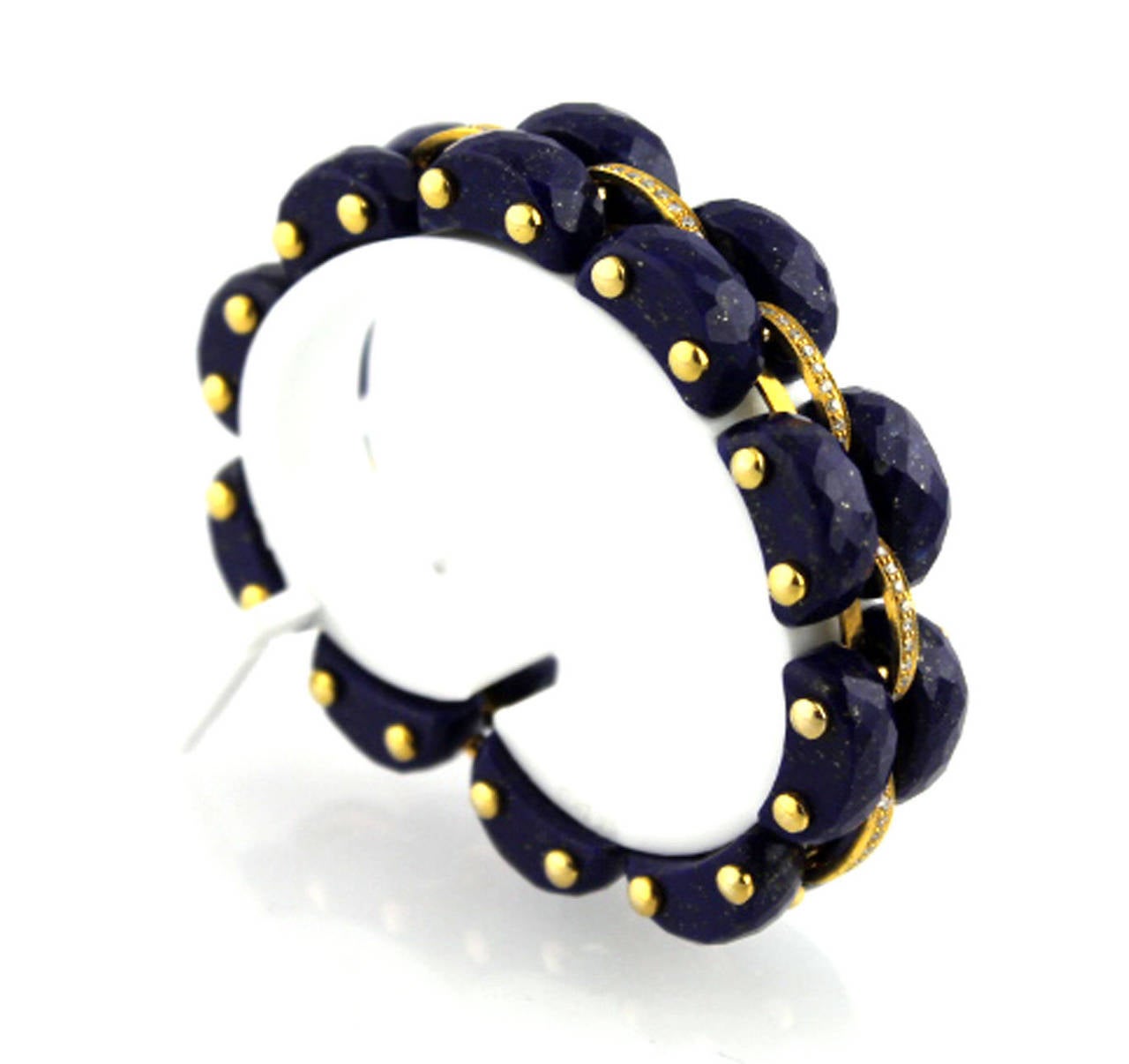 Women's Lapis Diamond Gold Link Bracelet