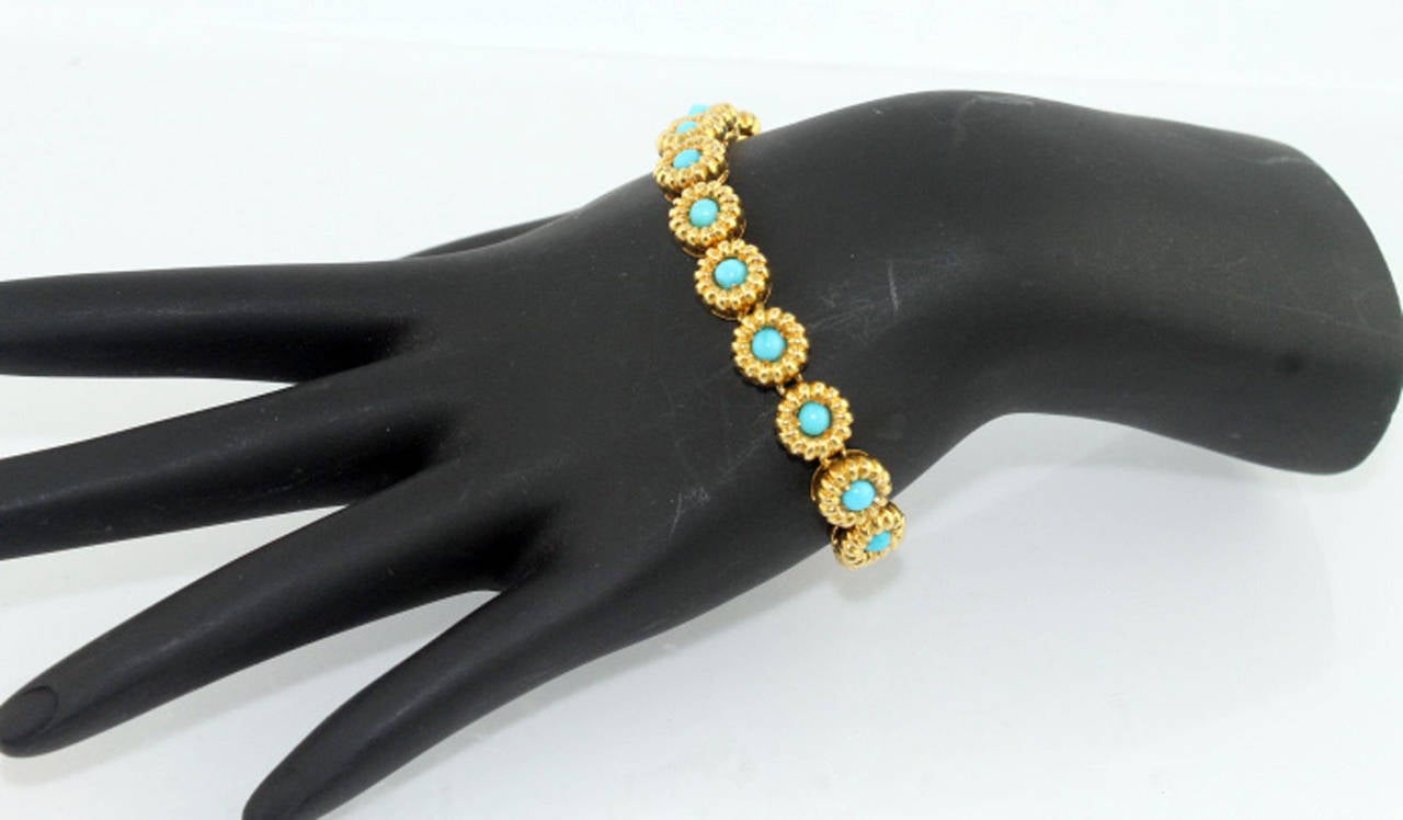 Modern 1960s Tiffany & Co. Turquoise Gold Link Bracelet