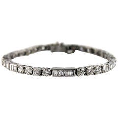Round Brilliant Cut and Channel Set Diamond Platinum Link Bracelet