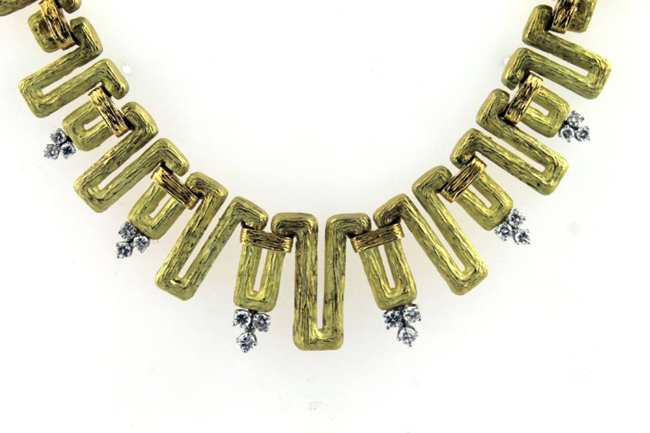 18 Karat Yellow Gold and Diamond Greek Key Necklace
