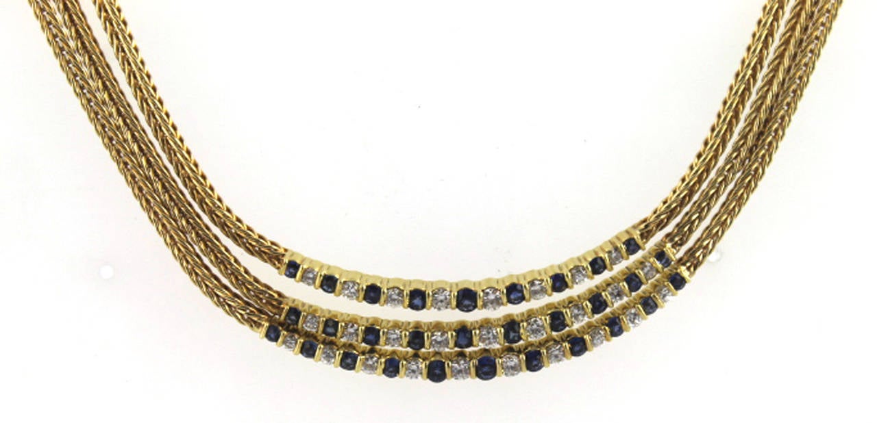 Contemporary 1970s Tiffany & Co. Sapphire Diamond Gold Necklace