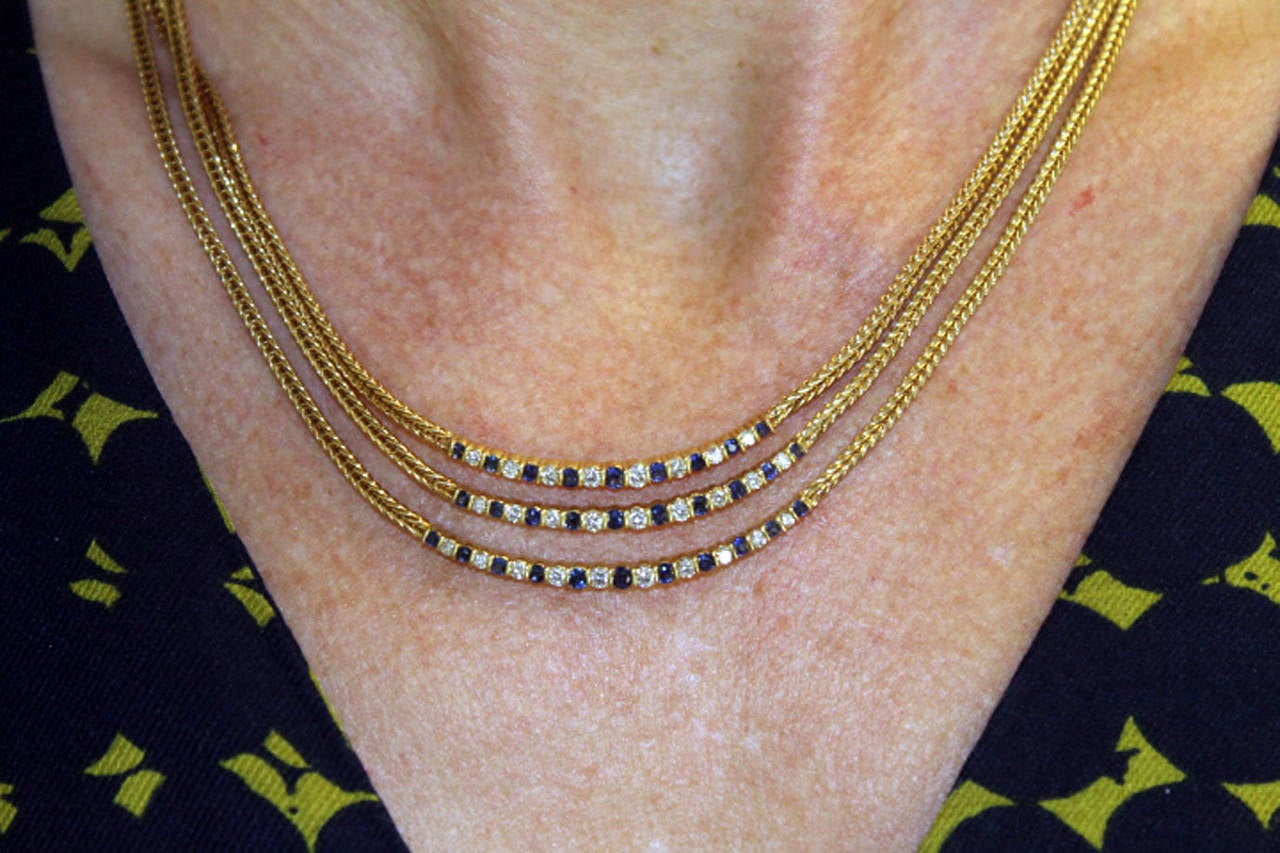 Women's 1970s Tiffany & Co. Sapphire Diamond Gold Necklace