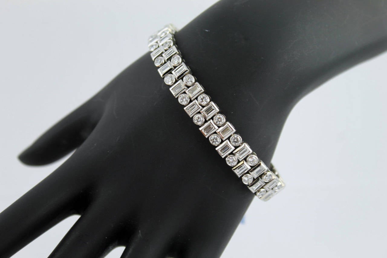 Diamond Platinum Two Row Line Bracelet  In Excellent Condition In Boca Raton, FL
