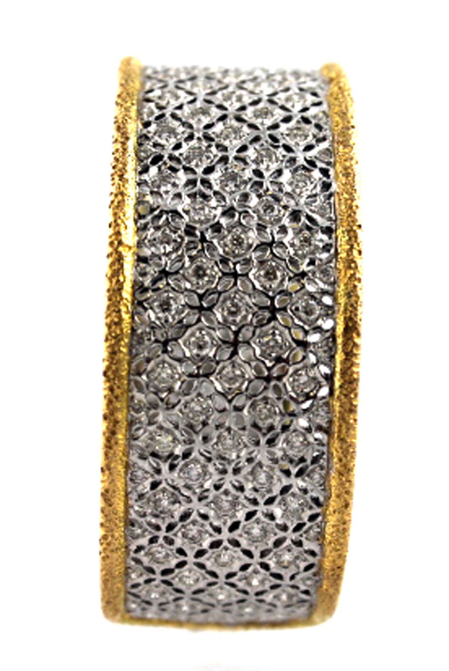 Modern Diamond Two Color Gold Cuff Bangle Bracelet