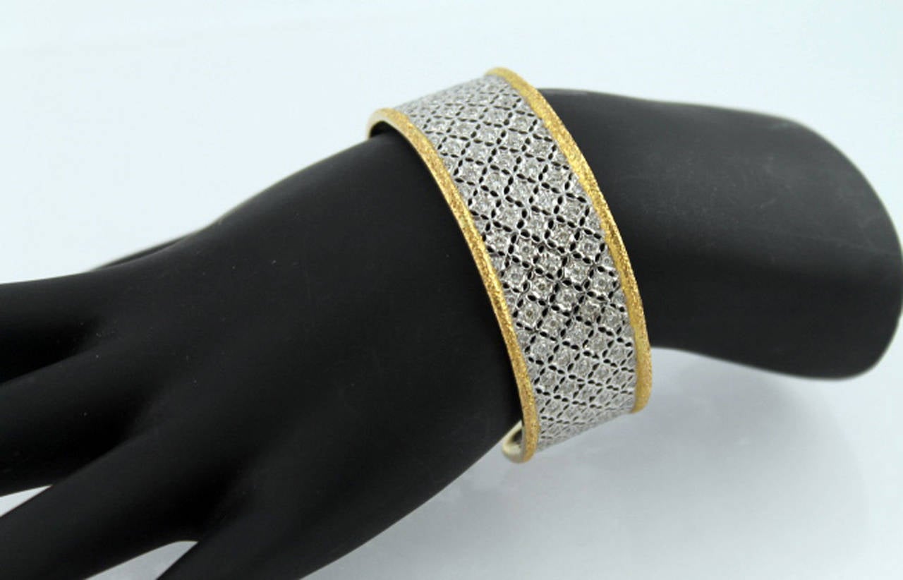 Women's Diamond Two Color Gold Cuff Bangle Bracelet