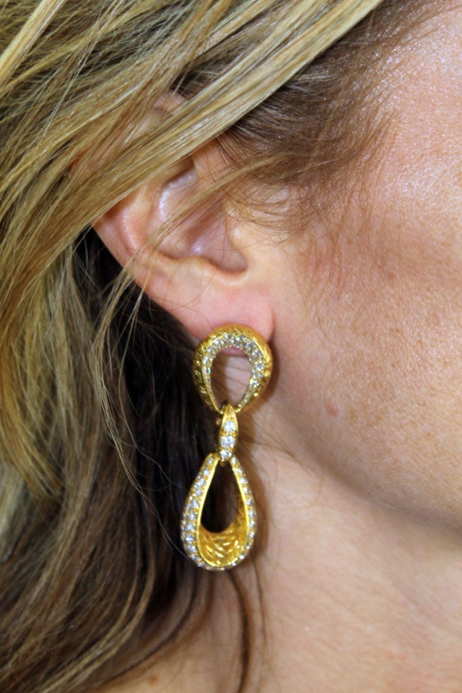 Italian Diamond Gold In Out Double Drop Hoop Earrings