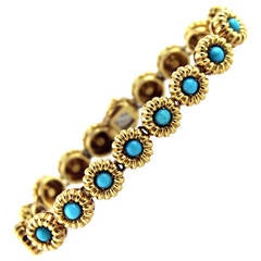 Vintage 1960s Tiffany & Co. Turquoise Gold Link Bracelet