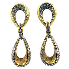 Italian Diamond Gold In Out Double Drop Hoop Earrings