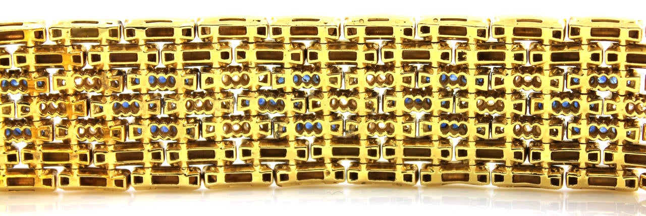 Modern  Sapphire Diamond Gold Seven Row Link Bracelet