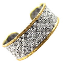 Diamond Two Color Gold Cuff Bangle Bracelet