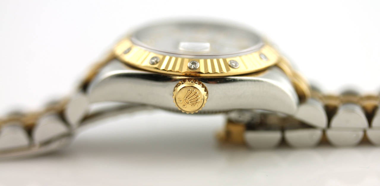 Women's Rolex Lady's Yellow Gold Stainless Steel Diamond Perpetual Datejust Wristwatch