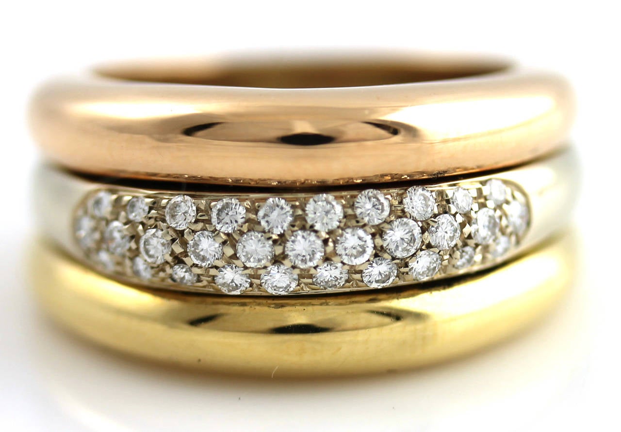 Women's Cartier Pave Diamond Three Color Gold Ring