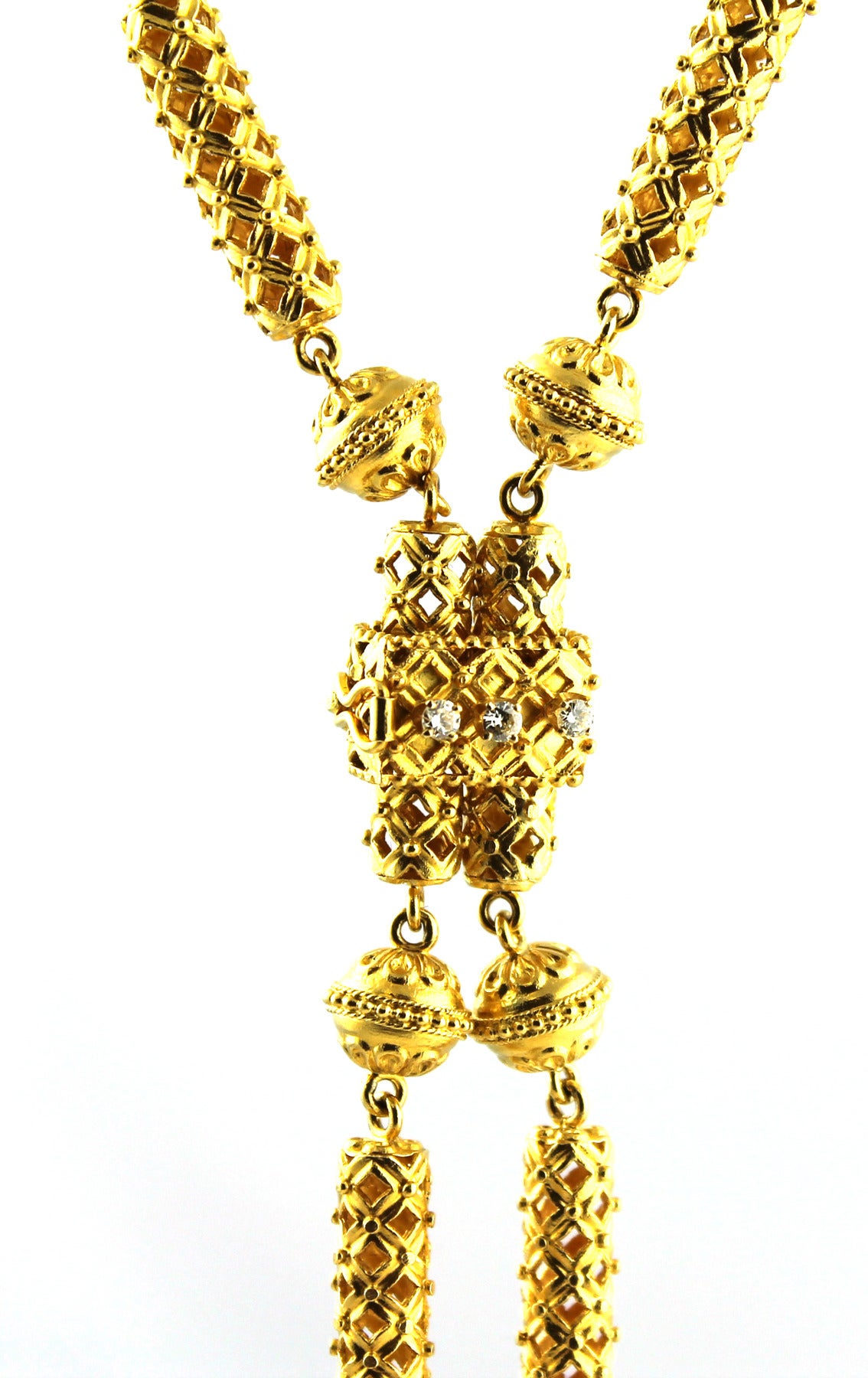 Diamond Gold Lariat Style Necklace with Tassels 1