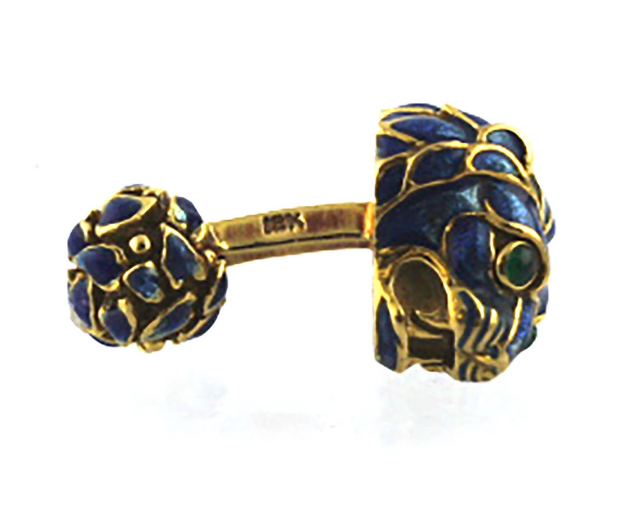 Modern David Webb Enamel Gold Cufflinks and Tie Tack