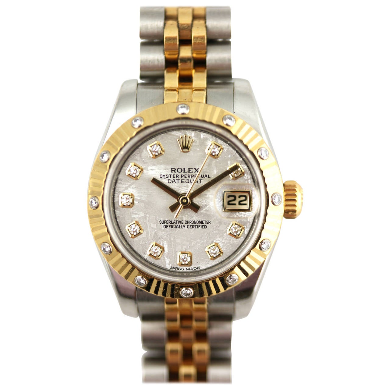 Rolex Lady's Yellow Gold Stainless Steel Diamond Perpetual Datejust Wristwatch