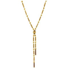Diamond Gold Lariat Style Necklace with Tassels