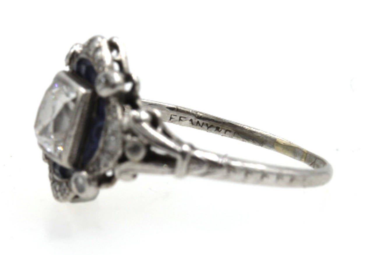 Tiffany & Co. Art Deco Sapphire Diamond Platinum Engagement Ring In Good Condition In Boca Raton, FL