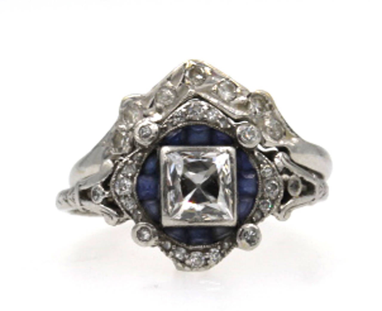 Tiffany & Co. Art Deco Sapphire Diamond Platinum Engagement Ring 1