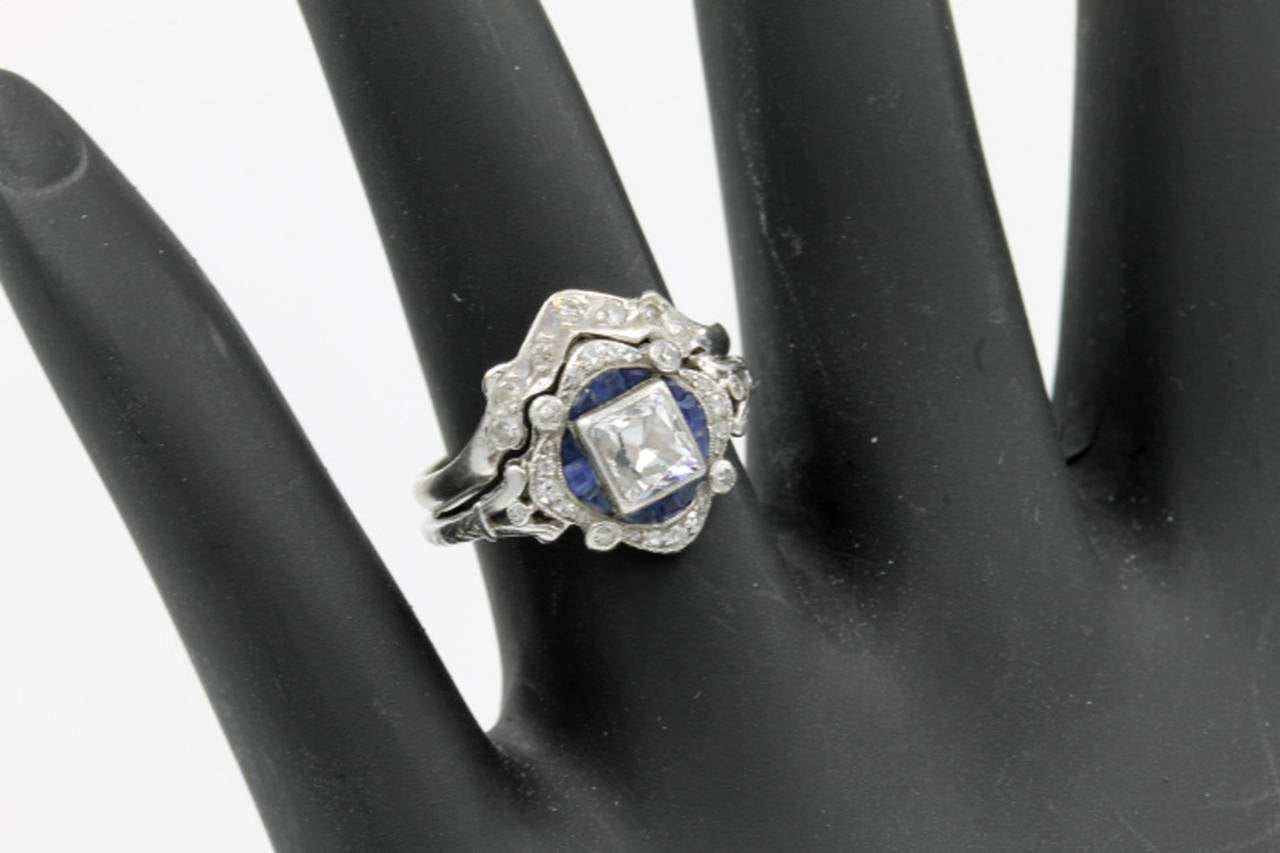Tiffany & Co. Art Deco Sapphire Diamond Platinum Engagement Ring 2