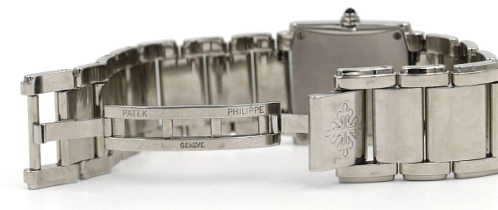 Patek Philippe Stainless Steel Diamond Twenty-4 Black Dial Quartz Wristwatch  In Excellent Condition In Boca Raton, FL