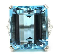 32 Carat Aquamarine Diamond Platinum Ring