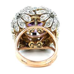 1960s Amethyst Diamond Gold Floral Design Ring